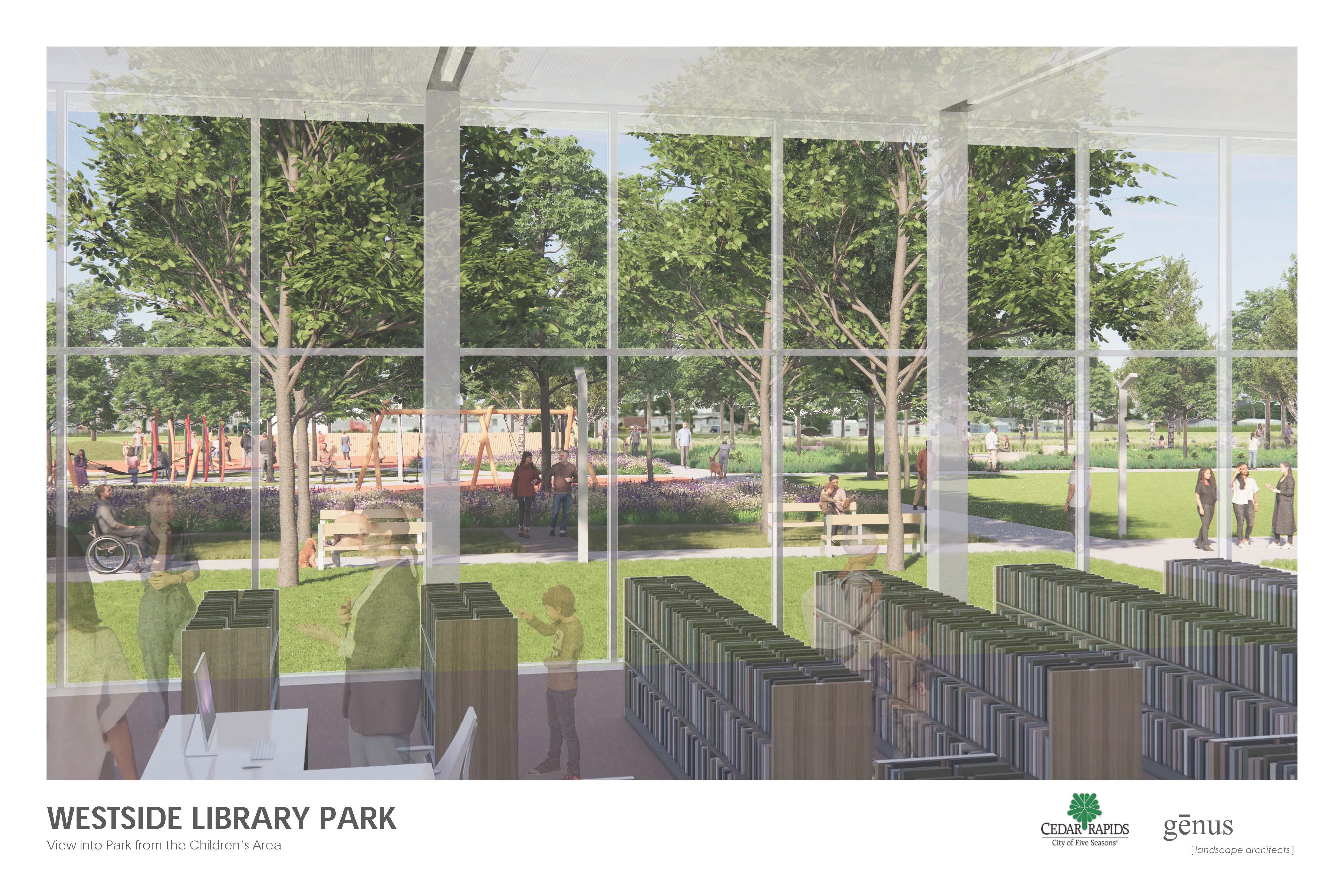 rendering of park from inside library