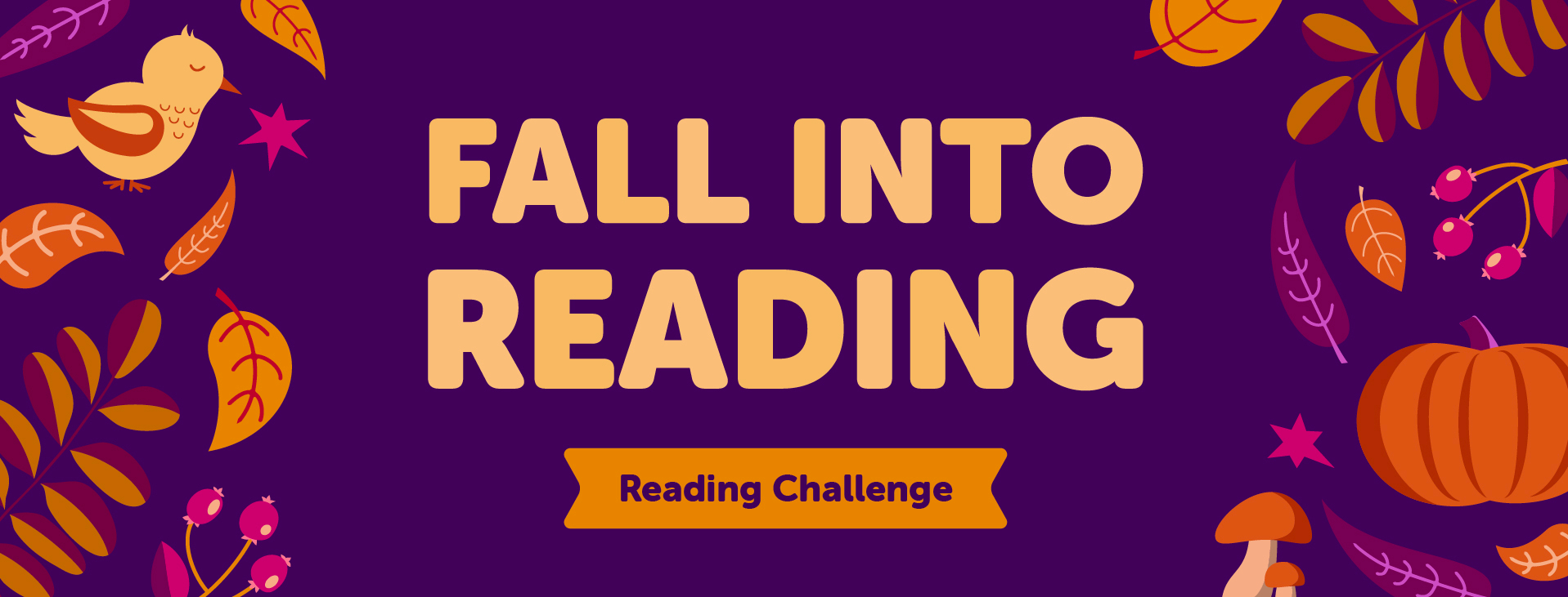 A graphic says "Fall Into Reading" with leaves, pumpkins, and birds.