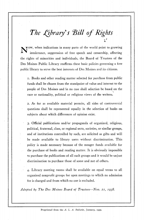 A graphic shows the Library's Bill of Rights.