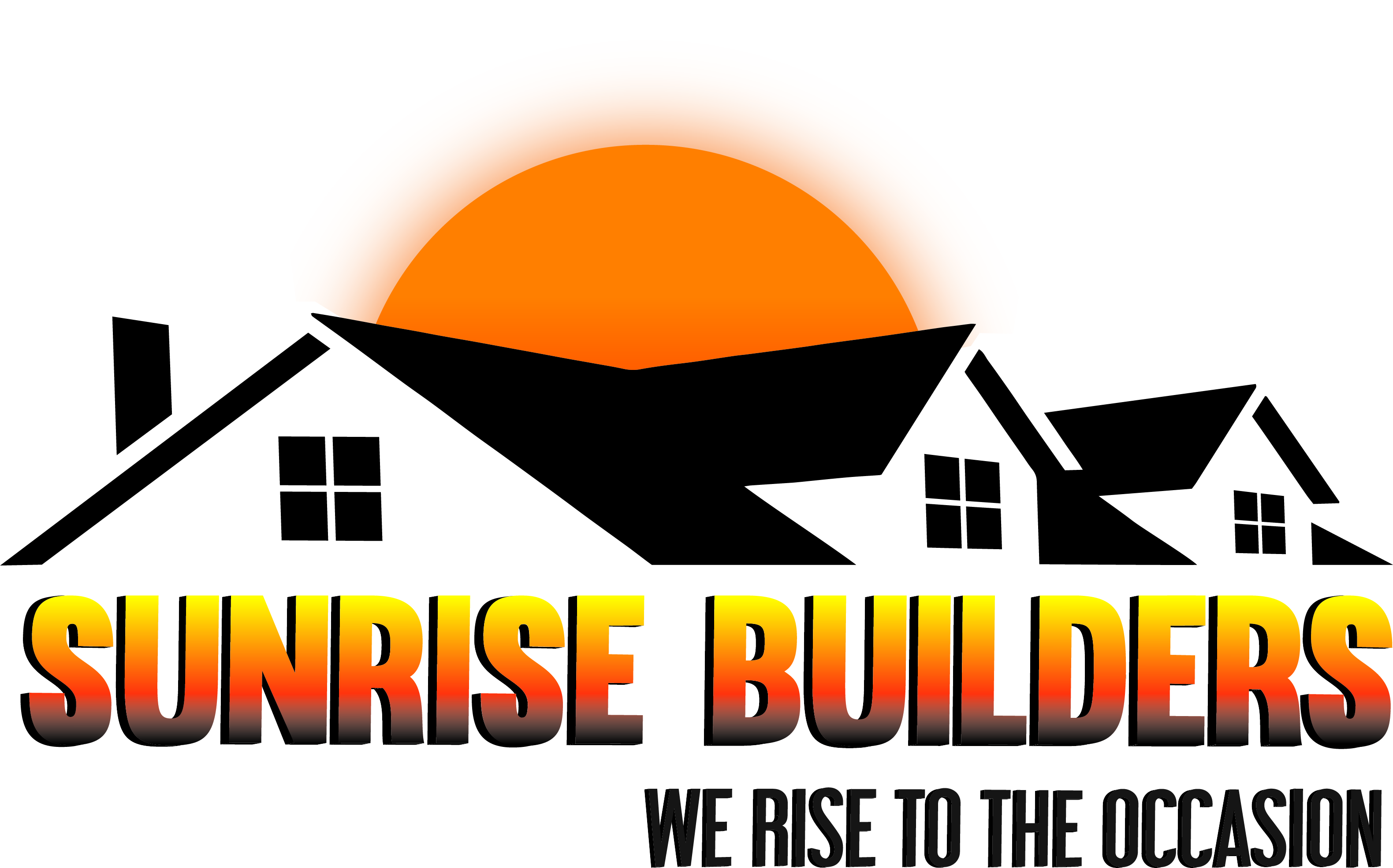 The Sunrise Builders logo says "We Rise to the Occasion" with a sun setting over a roofline.