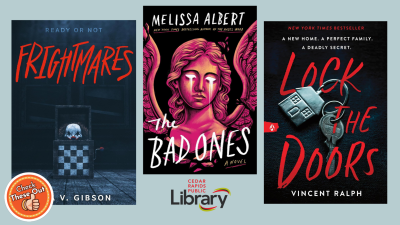 A graphic shows three book covers, "Frightmares," "The Bad Ones," and "Lock the Doors."