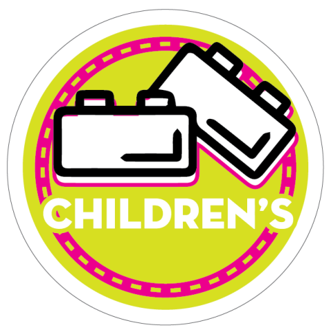 yellow children's icon with stylized building bricks