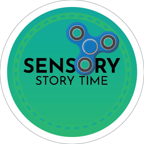 Green sensory story time icon with fidget spinner