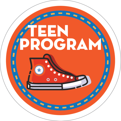 graphic of a high top sneaker with the words teen program above it