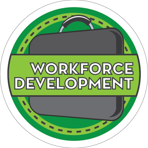 Green workforce development icon with briefcase