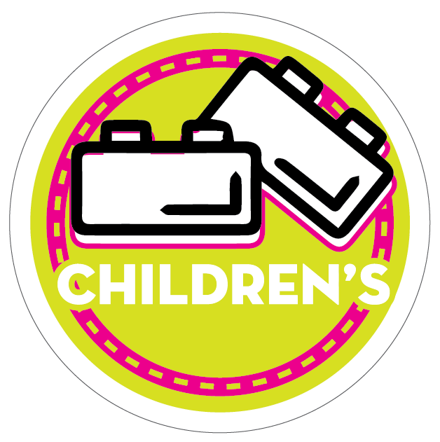 yellow children's icon with stylized building bricks