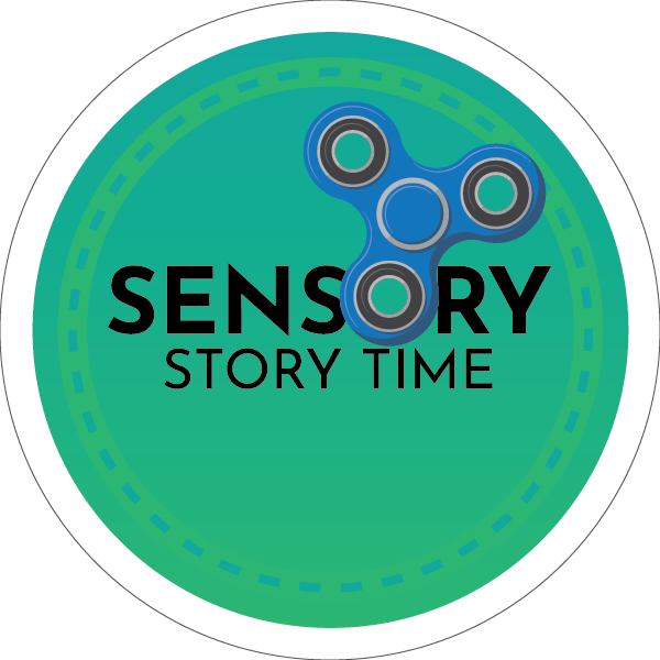 Green sensory story time icon with fidget spinner