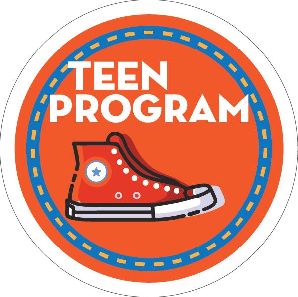 graphic of a high top sneaker with the words teen program above it