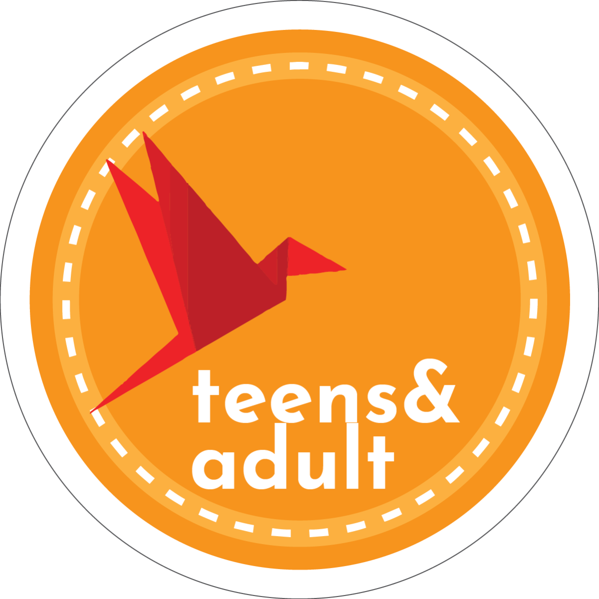 Orange teen and adult icon with paper crane