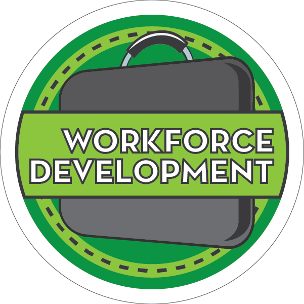 Green workforce development icon with briefcase